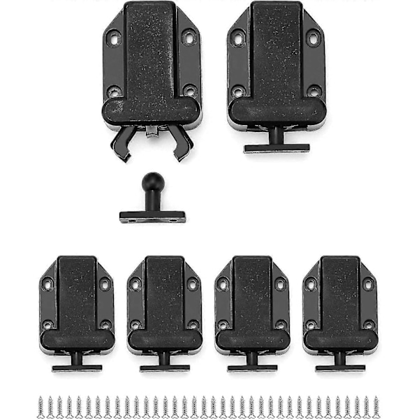 Trycklås, Push To Open-lås med automatisk popup-funktion, skåplås, trycklås för skåp, låda, 6-pack svart