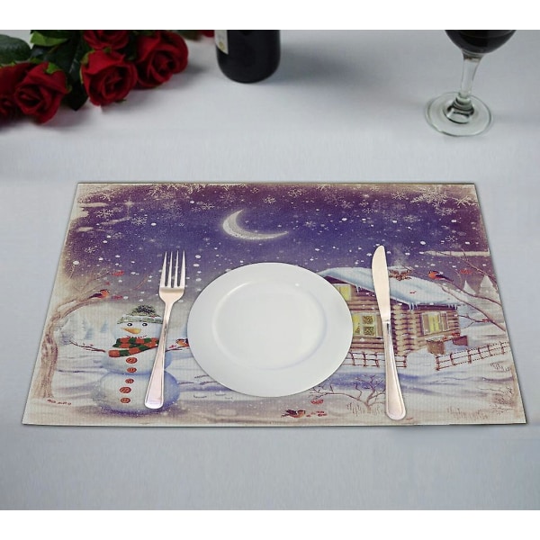 Landskap jul scen snögubbe hus bord bordstablett 30x45 cm förpackning om 2.