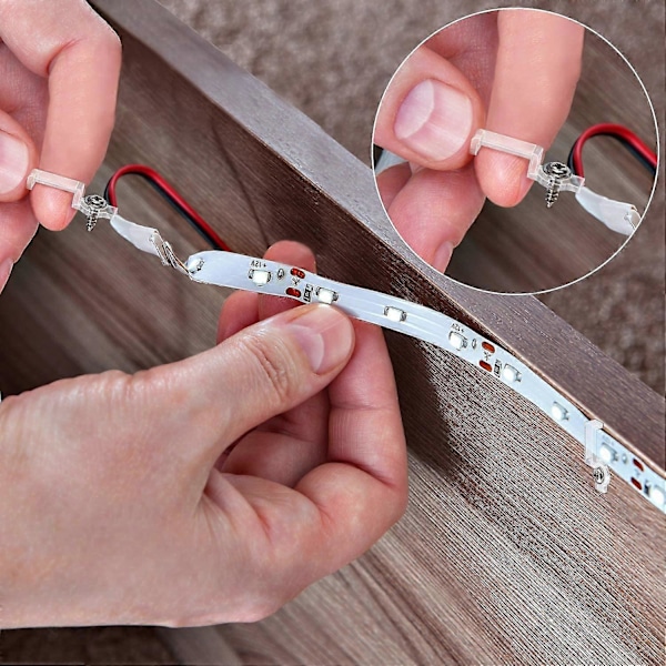 200 Stycken LED-strip Ljusklämmor Ljusremsa Monteringsfäste Fixeringsklämma, Ensidiga Fixeringsklämmor Med 200 Stycken Skruvar För Fixering Av 10 Mm Bred Icke-vattentät