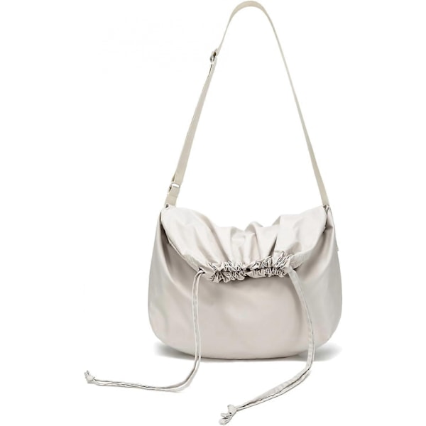 Axelväska med dragsko för kvinnor och män, Nylon Crescent Crossbody-väskor för dagligt bruk (Beige)