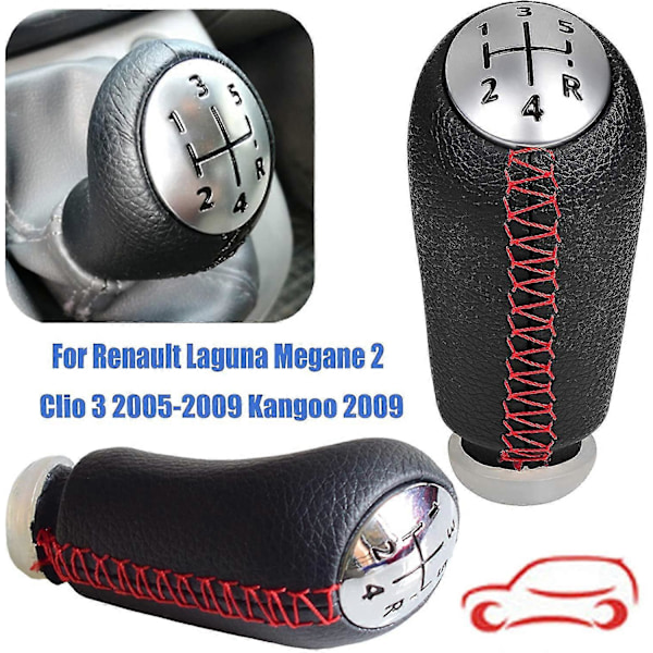 5 Växlad Manuell Läder Växelspaksknopp Universal, 2 Clio 3 Scenic 2 Kangoo Växellåda Bilspak, röd Söm