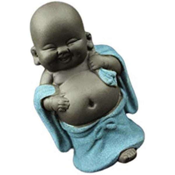 SUPVOX Skrattande Buddha Staty Munk Figurin Baby Hantverk Dockor Maitreya Feng Shui Ornament Gåva Himmelsblå
