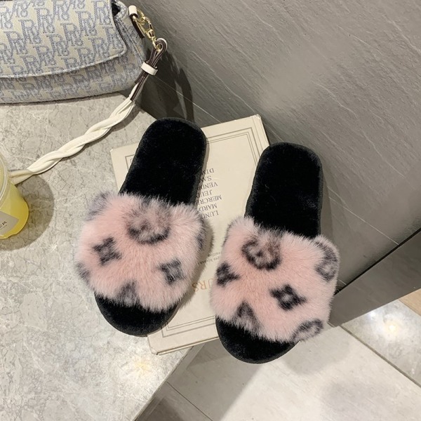 Blomformade tofflor, päls platta tofflor