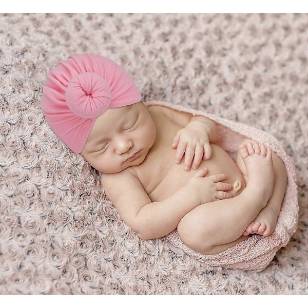 Turban Baby Pannband, Nyfödd Knuthuva, Sjukhusmössa för 3-24 Månader, Spädbarn Flickor Pojkar Mjukt Bomulls Elastiskt Pannband (5-pack), flerfärgad, m