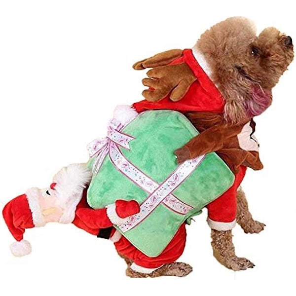 Kaxich Husdjur Hund Tomtedräkt Jul Hund Katt Kläder Xmas Roliga Kläder Huvtröjor Kappa Jumpsuit med Hatt Medium