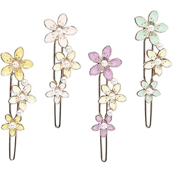 4 st Emalj Blomma Hårklämmor Hårsmycken Barrett Present Stylingverktyg Pärla Dekorativa Hårnålar