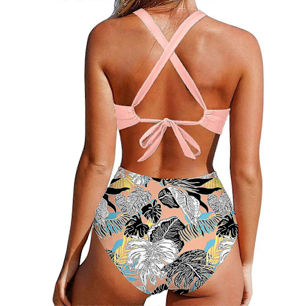 Kvinnor främre kors urklippt baddräkt i ett stycke magkontroll badkläder tankini monokini strandkläder Pink XXL