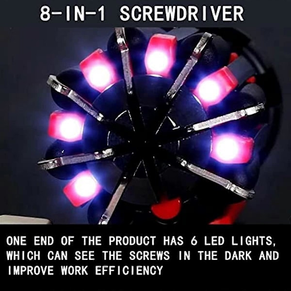 Mikcrosco 8 i 1 Multifunktionell Skruvmejsel 8-i-1 Skruvmejselverktyg med LED-ficklampa Universell Ficklampa Idealisk för Allmänt DIY-underhåll Nattarbete