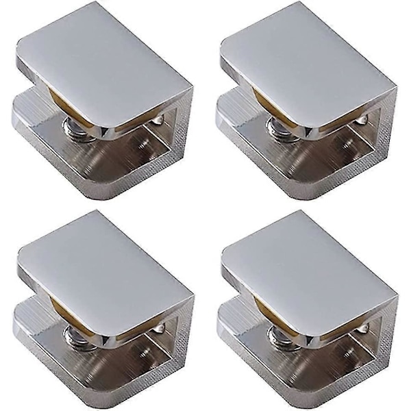 4-pack glasklämmor, inga borrhål i glas, glashållare hyllfäste klämstöd (för 10 mm-12 mm glas, krompläterad)