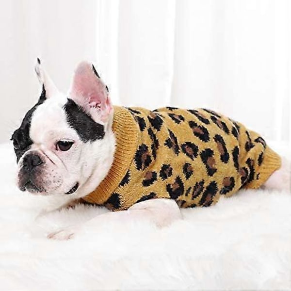 FAMKIT Hundtröja Vinterstickad Leopardmönstrad Valp Varma Kläder Gray XL(Fit for 17.6-22lb)