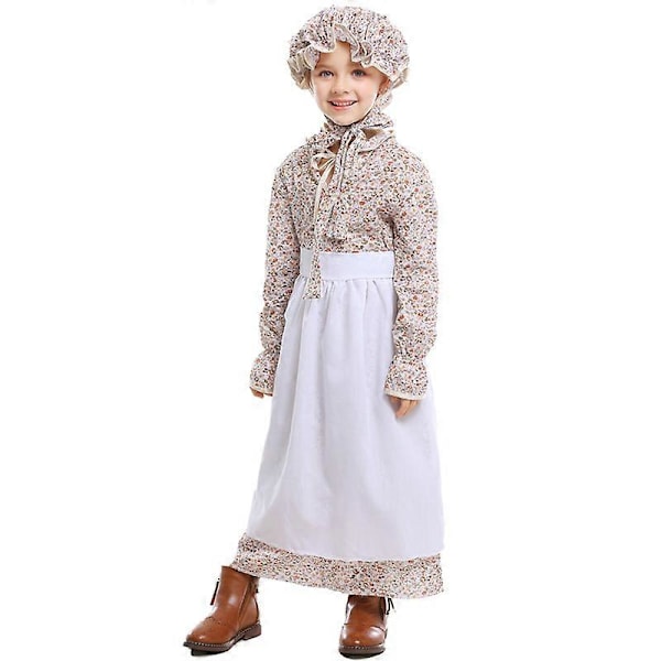 Blommig klänning barn Varg farmor performance kostym sagotema klänning pastoral lantgård kjol + hatt M