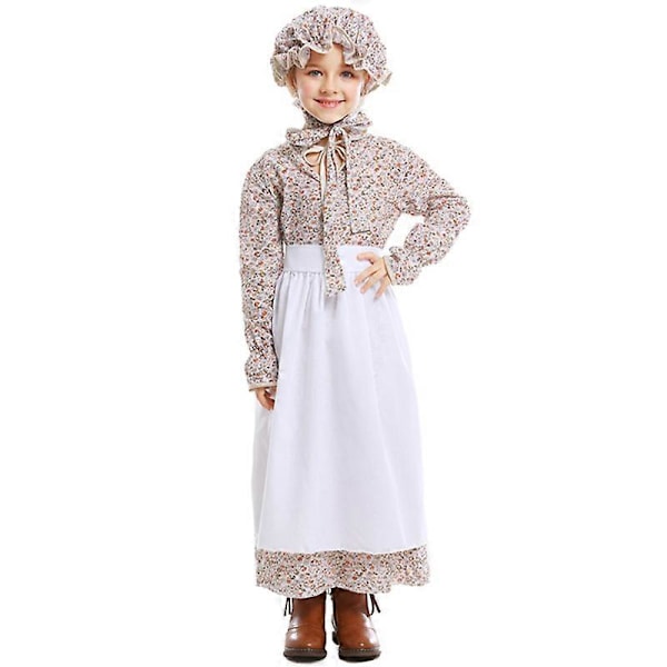 Blommig klänning barn Varg farmor performance kostym sagotema klänning pastoral lantgård kjol + hatt M