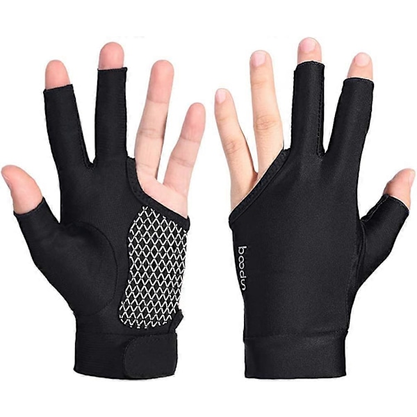 Exceart 1 Par Snookerhandskar Anti-Slip Tre Fingrar Biljardhandskar Elastiska Andningsbara Snooker Kö Sport Handskar för Kvinnor Män (Svart) (Medium) Black L