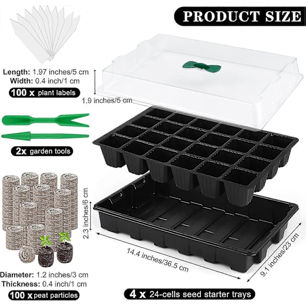 4-pack 24-cells Fröstartbricka Kit Groddbricka med Fuktkupol
