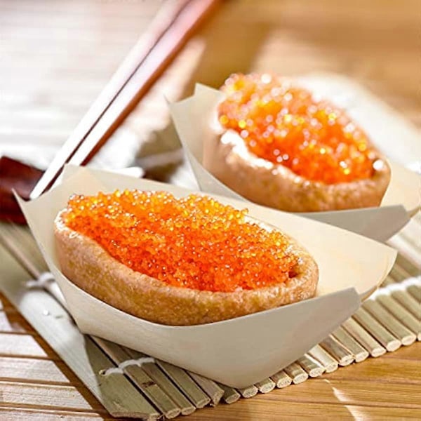 Bambu Träbåt Engångs Träbåts Tallrikar Fat Mini Sushi Båt Sushi Serveringsbricka Bambublad Båt Matbehållare Träskål för Catering och Ho 5inch 14X8X4CM 200pcs