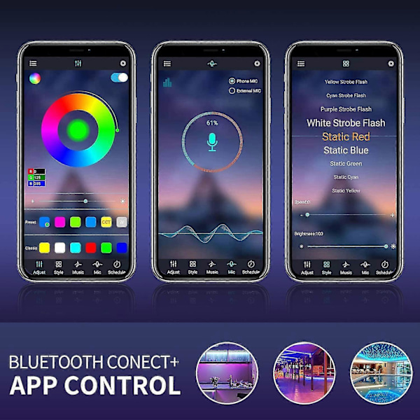 15m Bluetooth LED-strip 5050 RGB Sovrum Flerfärgad Flexibel Ljusremsa, Styrs Via Smartphone-App