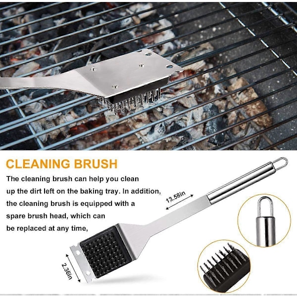 Grillverktygsset i rostfritt stål, Grillverktygsset, Grillredskapstillbehör med förvaringsförkläde, för grillning inomhus och utomhus