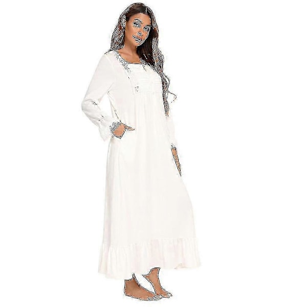 Viktorianska Pyjamas Bomull Pyjamas Långärmad Nattlinne White M