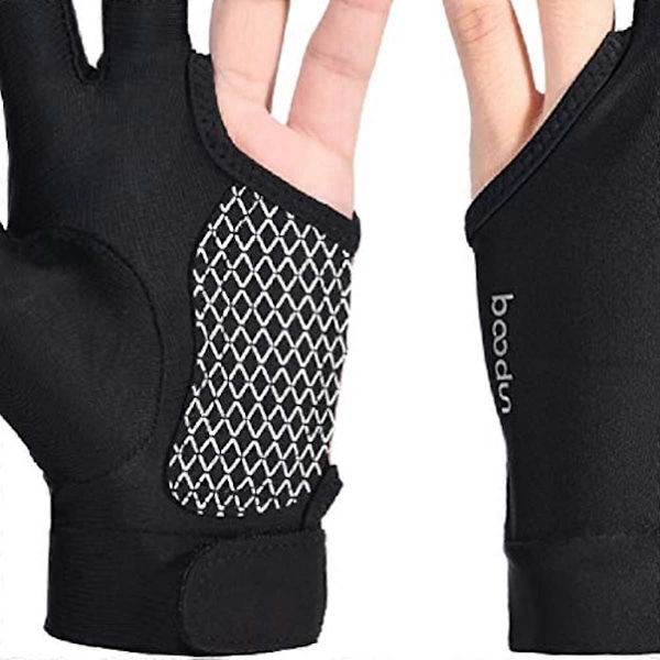 Exceart 1 Par Snookerhandskar Anti-Slip Tre Fingrar Biljardhandskar Elastiska Andningsbara Snooker Kö Sport Handskar för Kvinnor Män (Svart) (Medium) Wolfs Eye M