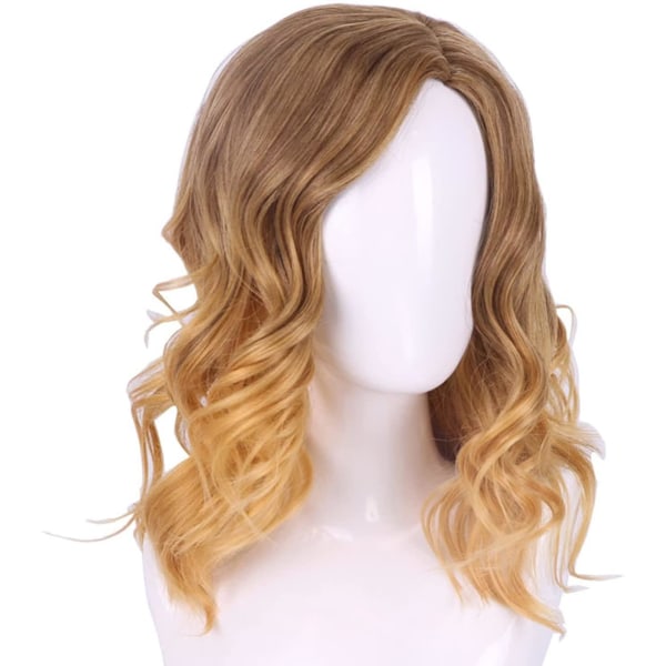 Lockigt vågig blond peruk Människohår Naturlig värmebeständig fiber