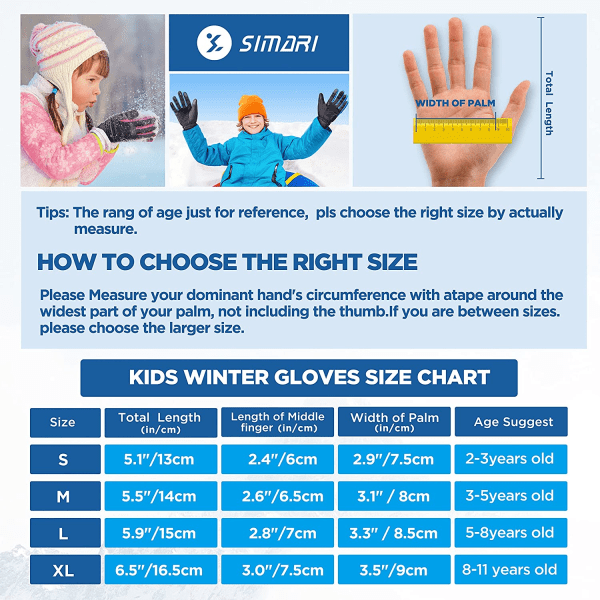 Vinterhandskar för barn, varma thermal med pekskärm