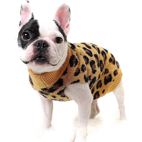 FAMKIT Hundtröja Vinterstickad Leopardmönstrad Valp Varma Kläder Yellow XL(Fit for 17.6-22lb)