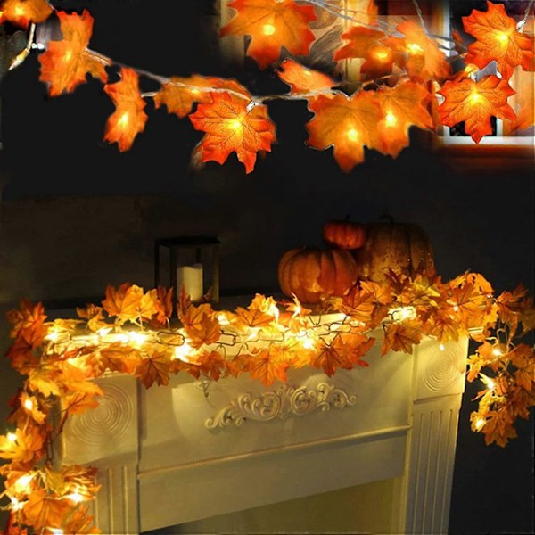Rpporm Lönnlöv Slinga Ljus Halloween Dekorationer Lönnlöv Pumpa Slinga Ljus Höstdekor Batteridriven Party Fairy Ljus för Inomhus Utomhus B-02 One Size