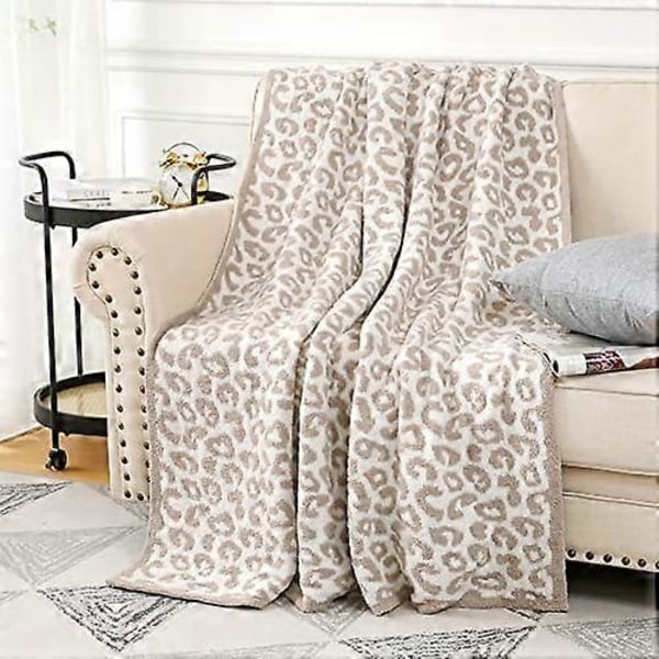 Sungeek Ultra Mjuk Plysch Leopard Pläd Filt Varm och Mysig Stickad Polyester Filt Lyxig Vändbar Gepard Filt för Soffa Säng Resa 127 Khaki