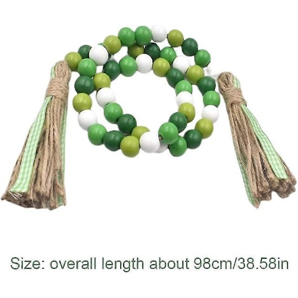Julgranskrans, hängande, dekorationer för St. Patrick's Day, träpärlkrans med tofsar (ca 98 cm)