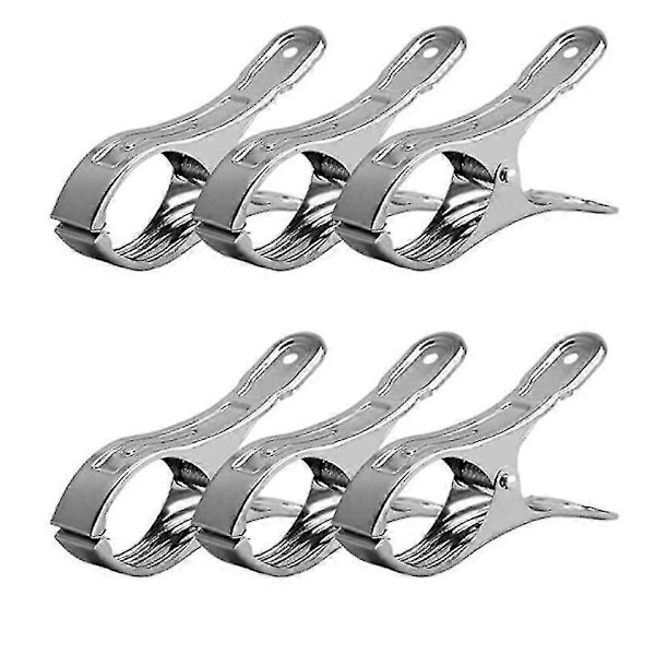 Strandhandduksklämma i rostfritt stål, metallklämma, stor handduksklämma för strand, pool, daglig tvätt, tungt bad (6 stycken, silver)