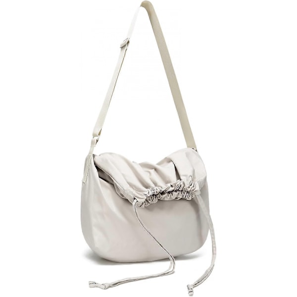 Axelväska med dragsko för kvinnor och män, Nylon Crescent Crossbody-väskor för dagligt bruk (Beige)