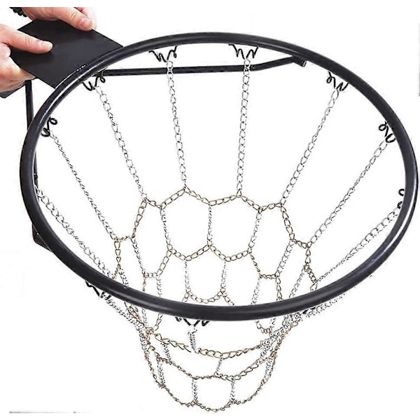 Basketbollnät, basketbollkorg med kedjor, basketbollnät i metall, ersättningsnät för basketkorg, basketbollnät i stålkedjor tillverkat av metall.