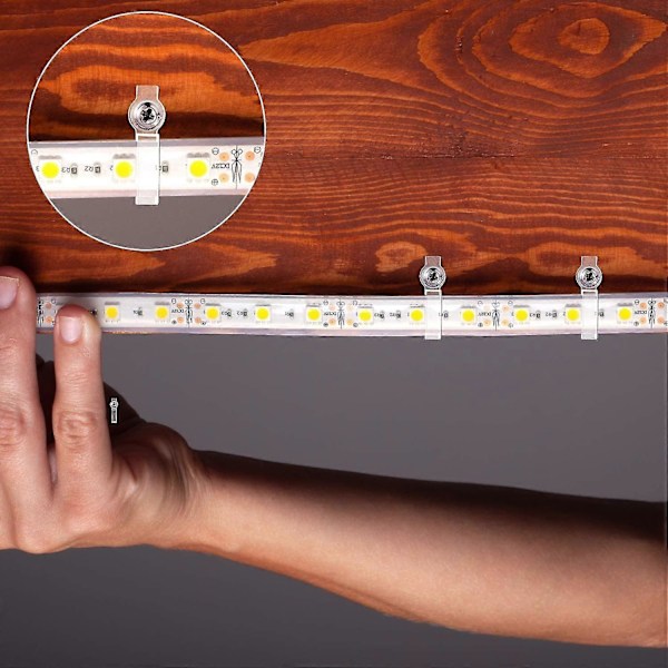 200 Stycken LED-strip Ljusklämmor Ljusremsa Monteringsfäste Fixeringsklämma, Ensidiga Fixeringsklämmor Med 200 Stycken Skruvar För Fixering Av 10 Mm Bred Icke-vattentät