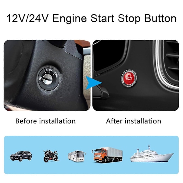 12V 50A Universell Tryckstart Tändningslås Start Stopp Knapp, Motorströmbrytare Ersättning Tryckknapp