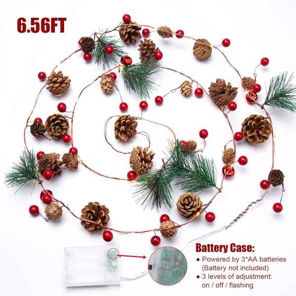 Konstgjord julgirland med ljus - Batteridriven 6.56FT Pre 1 Pack Pine Cone Garland