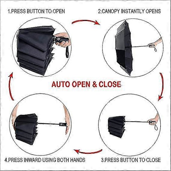 2-pack Reseparaplyer Vindtäta 10 Rib Self Opening Foldable Folding Compact Umbrella