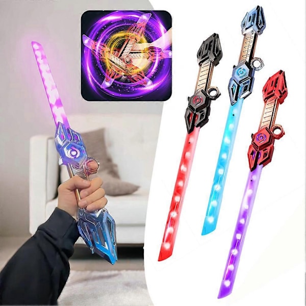 Dubbelbladigt Ljussabel Finger Spin Saber Svärd med 6 RGB-färger & 30 Ljudeffekter för Barn Vuxna Rollek Strid