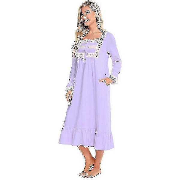 Viktorianska Pyjamas Bomull Pyjamas Långärmad Nattlinne Light purple M