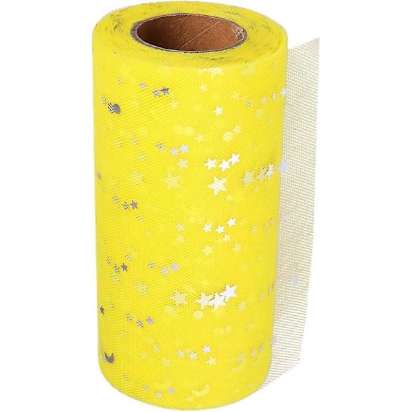 HEALLILY 1 Rulle Meshband Bredd Nyckfullt Band med Guldstjärna Måne Paljett DIY Hantverk Webband för Presentinslagning Hem Bröllop Tårtdekoration 2280x15c Yellow