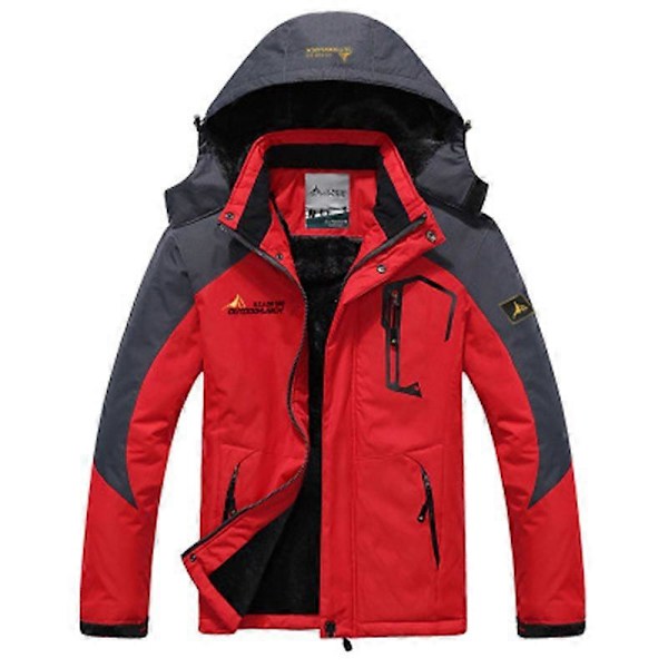 Vinterjacka för män, skidjacka, snowboardjacka, fleece med huva, vindtät, lättviktsjackor, snöjacka för berg, parkas Red 4XL