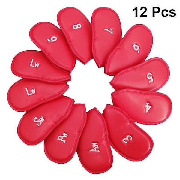 12 st syntetiskt läder headcover set järnskydd set klubbhuvudskydd passar de flesta järn (röd)
