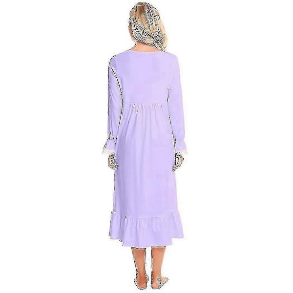 Viktorianska Pyjamas Bomull Pyjamas Långärmad Nattlinne Light purple L