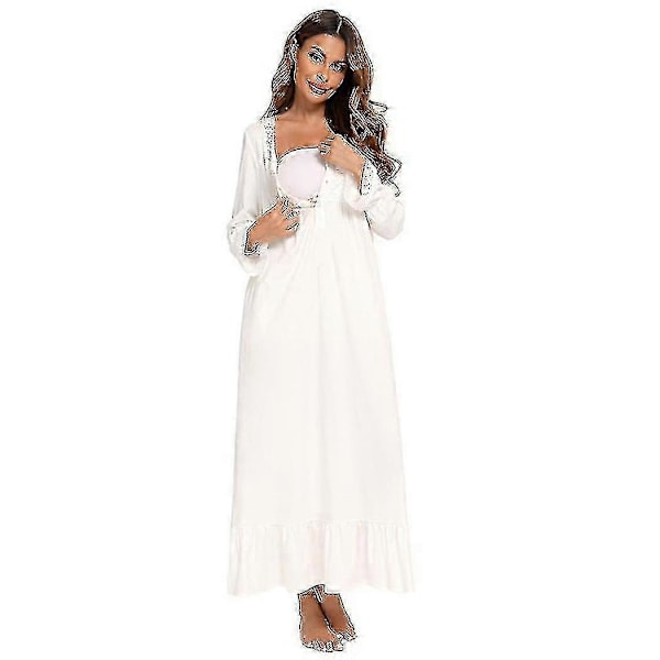 Viktorianska Pyjamas Bomull Pyjamas Långärmad Nattlinne White M