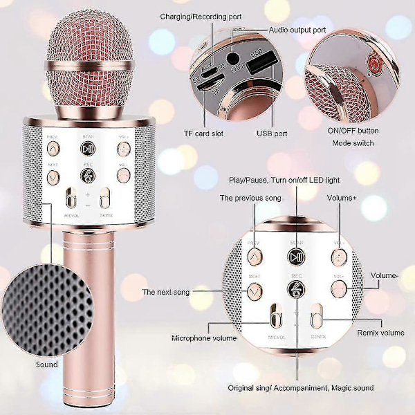 Karaokemikrofon, Trådlös Tand Karaokemikrofon Barn Rose gold