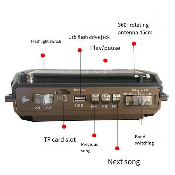 Radio Handvev Kraftgenerering Solcellsladdning Trebands Bluetooth Kort MP3 Multifunktionsradio