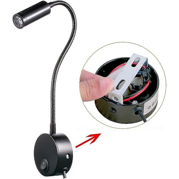 3w Vägglampa med Sladd, Flexibel Svanhals, Läs Lampa, Konstverk Display