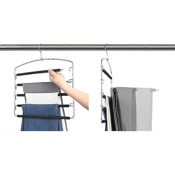 Byxhängare, 5 Lager Rostfritt Stål Halkfri Skumvadderad Svängarm Utrymmesbesparande Kläder Slacks Hängare Garderob Förvaringsorganisatör För Byxor Jeans Tr