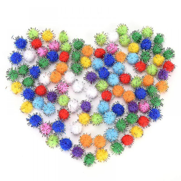 100 st Glitter Tinsel Pompom Bollar Små Pompom Bollar Katt Valp Leksaker Husdjurstillbehör
