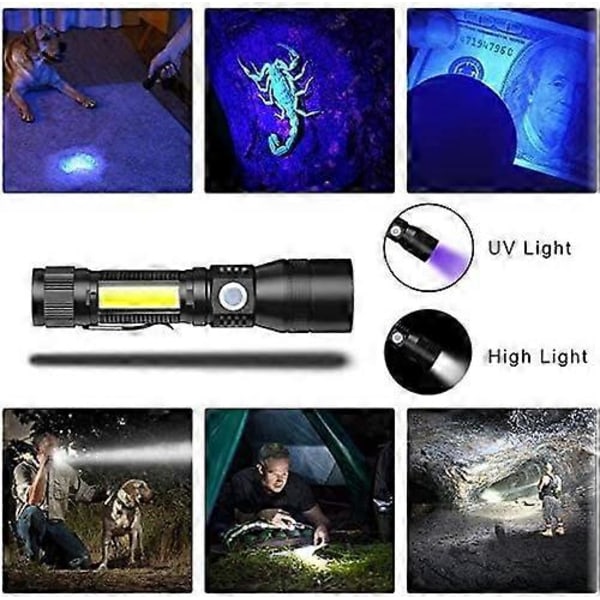 Svartljus Uppladdningsbara Ficklampor, iToncs 3 i 1 UV-Ficklampor Super Stark Vattentät LED USB-Ficklampa med 7 Lägen [2-pack]