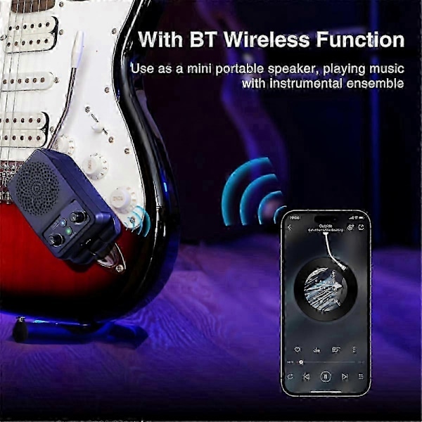 Mini Elektrisk Gitarrförstärkare 5W Portabel Gitarrförstärkare Bluetooth Inbyggd 4 Effekter Uppladdningsbar Liten Gitarrförstärkare för Övning